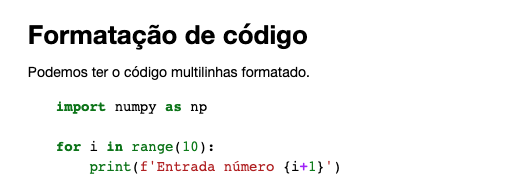 Renderização de código com formatação em Jupyter Notebooks.